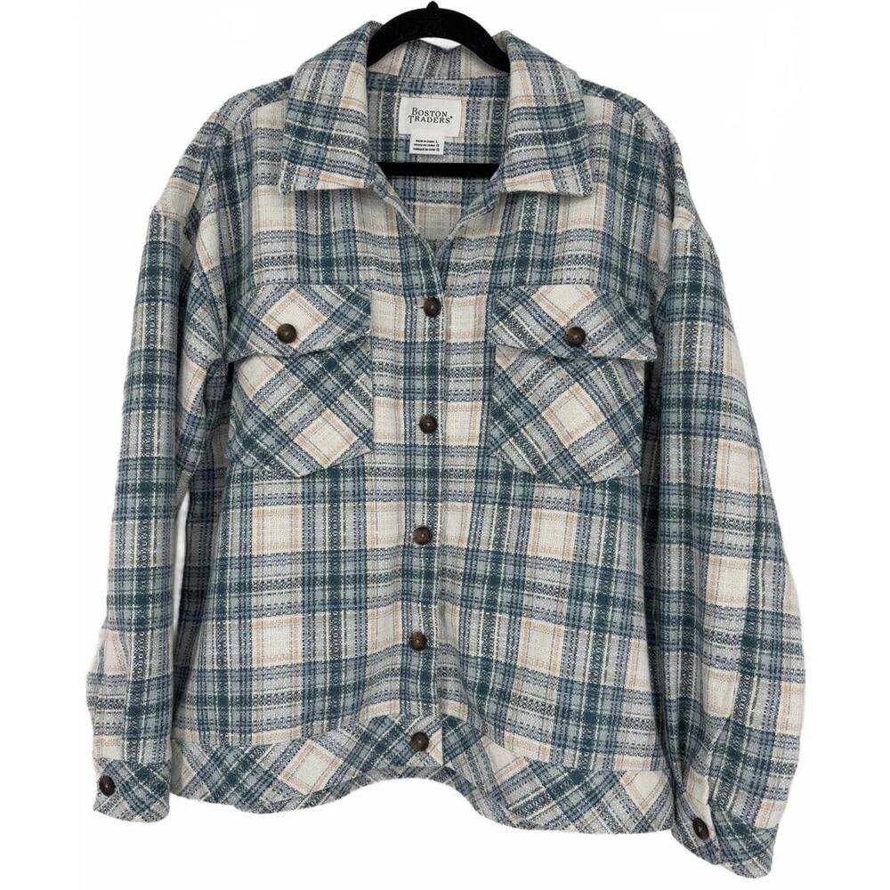 Boston Traders Women's L Green Plaid oversized soft Shirt Jacket